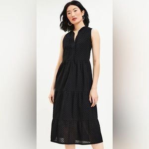 LOFT tie neck tiered midi dress